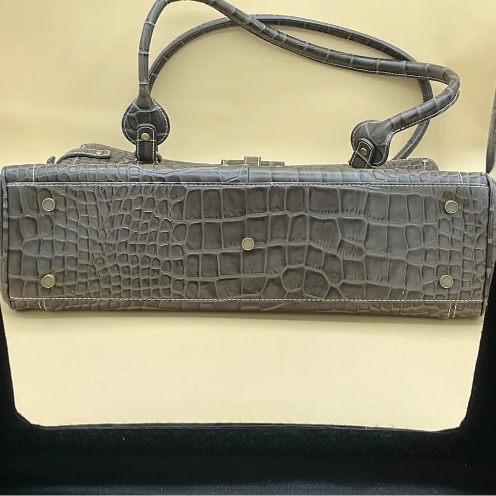 CHARLIE LAPSON Crocodile brown leather embossed shoulder bag.